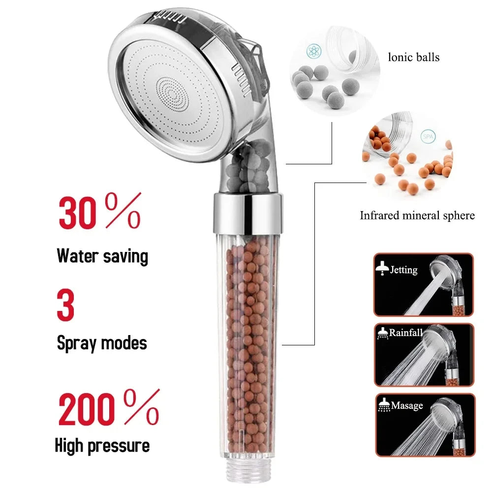 New Link 3 Functions High Pressure SPA Shower Head Water Saving Handheld Rainfall Bathroom Accessory Anion Filter Shower