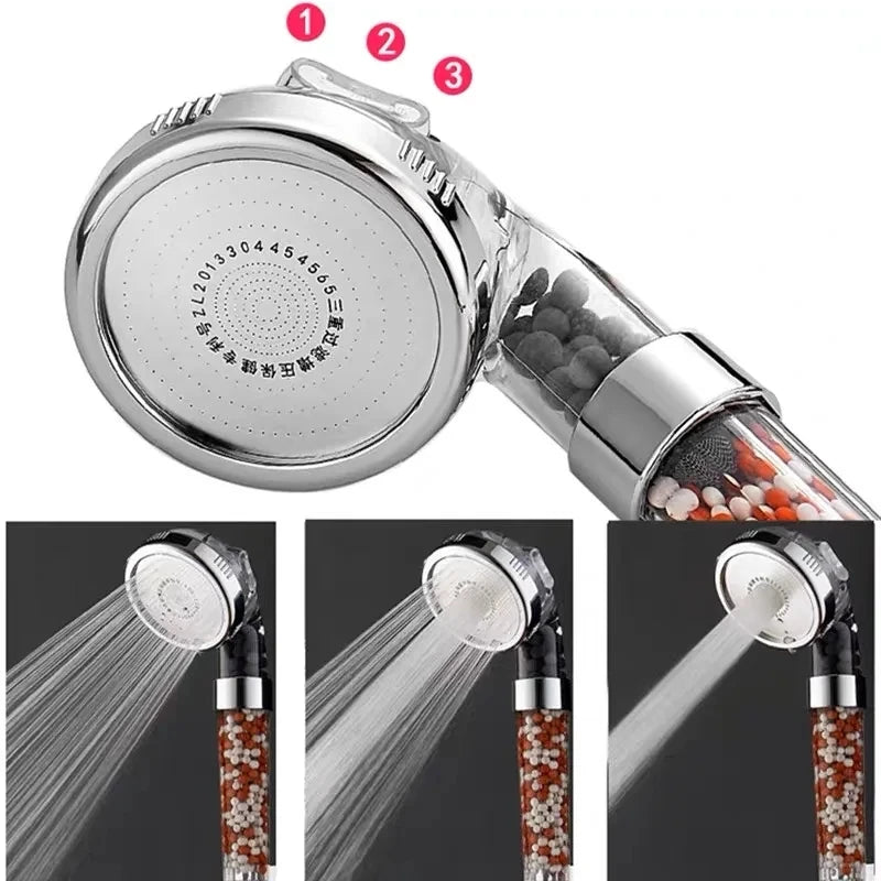 New Link 3 Functions High Pressure SPA Shower Head Water Saving Handheld Rainfall Bathroom Accessory Anion Filter Shower