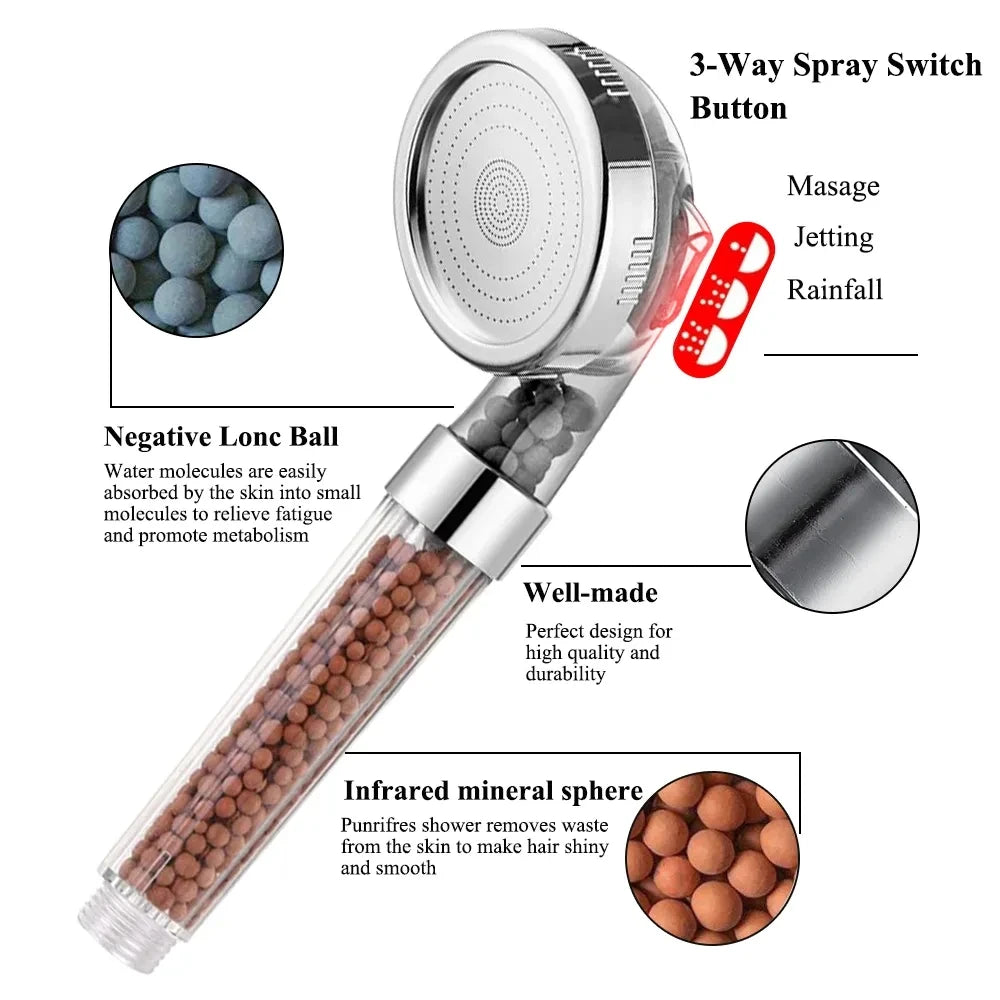 New Link 3 Functions High Pressure SPA Shower Head Water Saving Handheld Rainfall Bathroom Accessory Anion Filter Shower